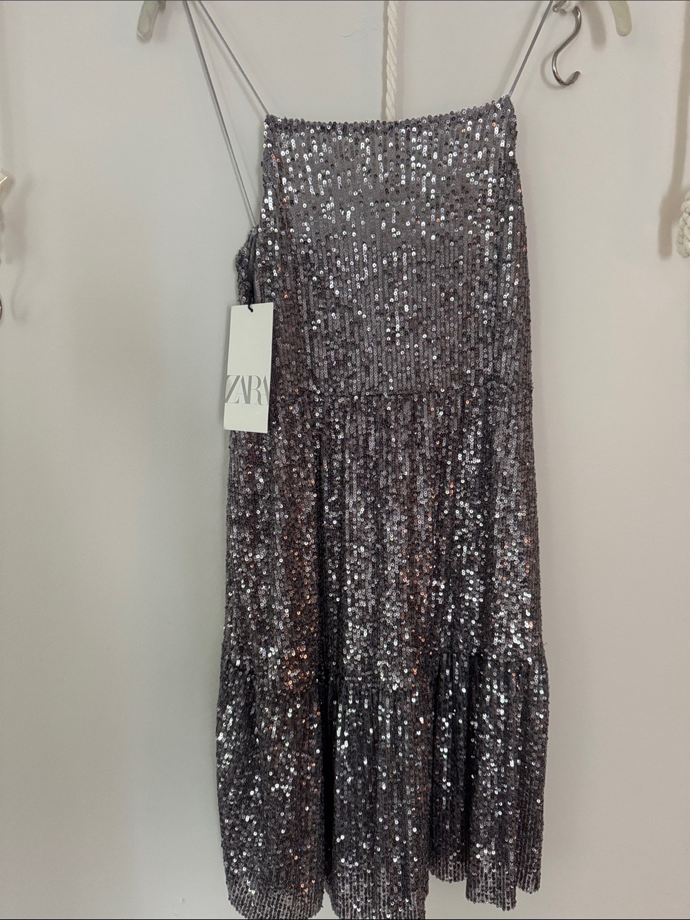 Zara Gunmetal Sequin Midi Skirt